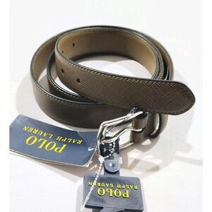 New Men's Polo Ralph Lauren Olive Green Leather Logo Dress Belt Size 40
